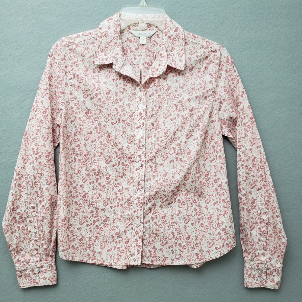 Garnet Hill Womens 0 Button Up Shirt Pink Floral Organic Pima Cotton Cottagecore